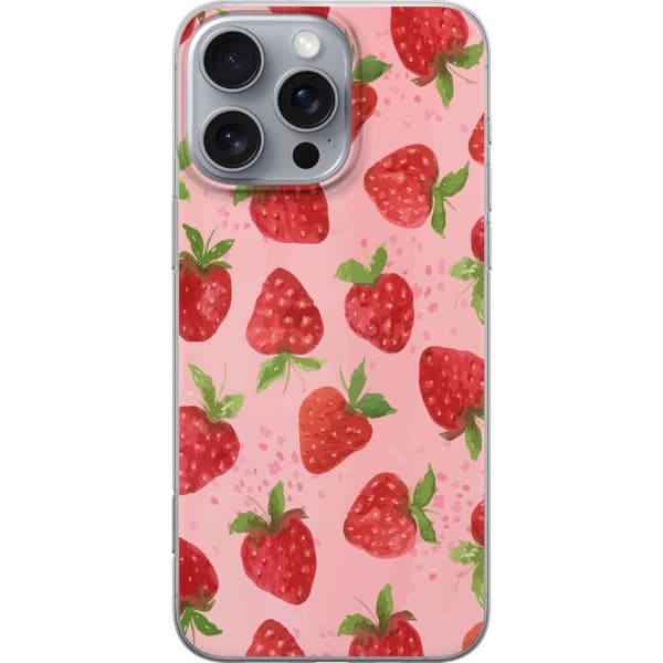 Apple iPhone 16 Pro Max Gennemsigtig cover Jordbærdrømme - Retro-stil jordbærmønster