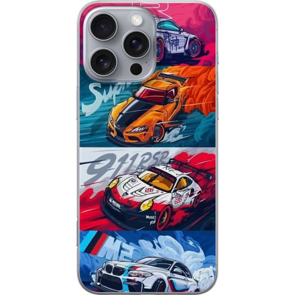 Apple iPhone 16 Pro Max Gennemsigtig cover Hurtige Biler - Tegnet Mønster med Action