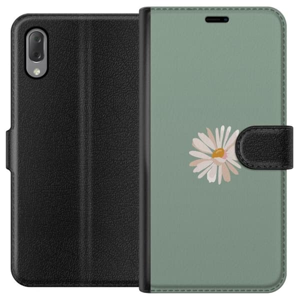 Sony Xperia L3 Lompakkokotelo Vihreä Minimalikukka - tyylikäs kukka vihreällä taustalla