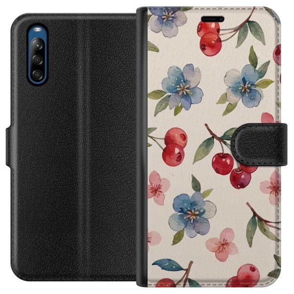 Sony Xperia L4 Plånboksfodral Bär & Blommor – mönster med blå blommor och skogsbär