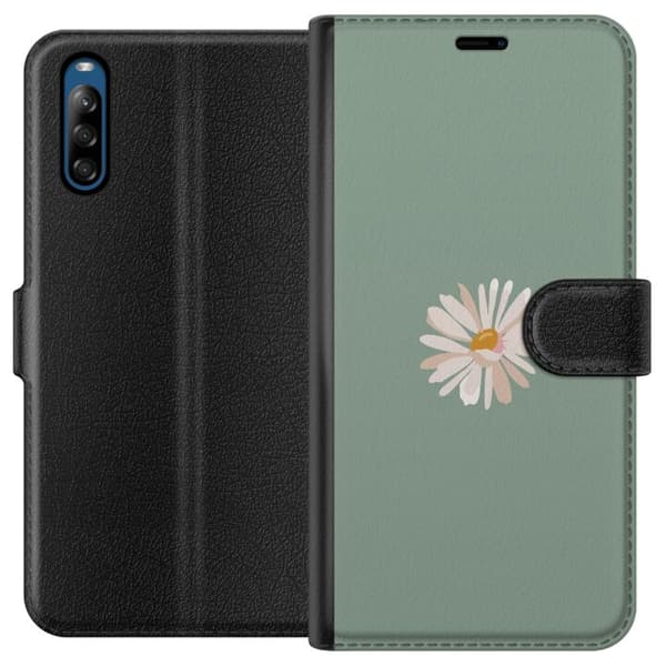 Sony Xperia L4 Plånboksfodral Grön Minimalblomma – stilren blomma på grön bakgrund