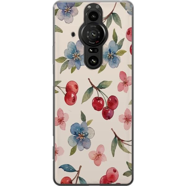Sony Xperia Pro-I Genomskinligt Skal Bär & Blommor – mönster med blå blommor och skogsbär
