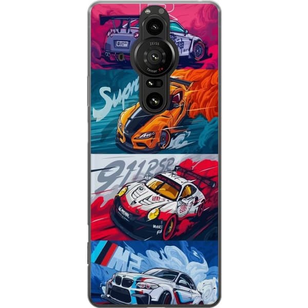 Sony Xperia Pro-I Gennemsigtig cover Hurtige Biler - Tegnet Mønster med Action