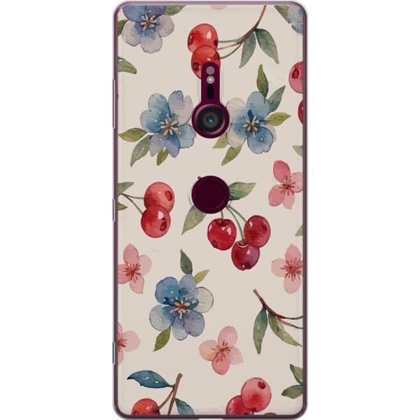 Sony Xperia XZ3 Gennemsigtig cover Bær & Blomster - mønster med blå blomster og skovbær