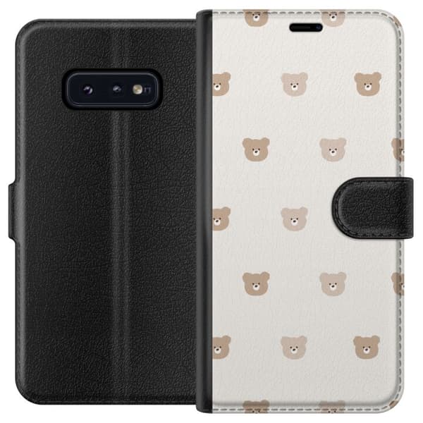 Samsung Galaxy S10e Plånboksfodral Teddy Background – gulliga nallar mot mjuk bakgrund