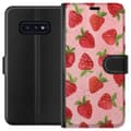 Pikkukuva 1 / 3: Samsung Galaxy S10e Lompakkokotelo Mansikkahaaveet - Retrot tyyli mansikkakuviointi