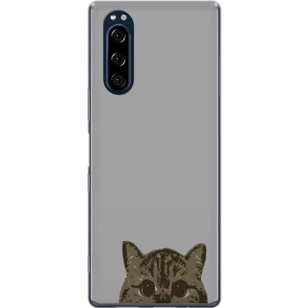 Sony Xperia 5 Gjennomsiktig deksel Grå Kattblikk - stilren katte design med grå bakgrunn
