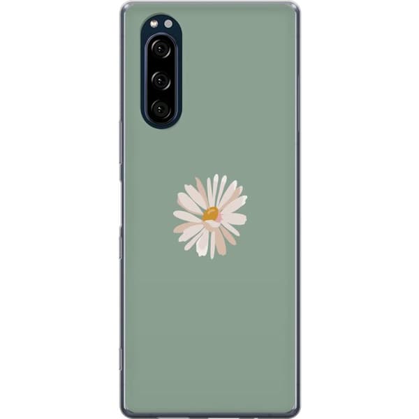 Sony Xperia 5 Genomskinligt Skal Grön Minimalblomma – stilren blomma på grön bakgrund