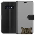 Pikkukuva 1 / 3: Samsung Galaxy S10e Lompakkokotelo Harmaa kissan katse - tyylikäs kissa suunnittelu harmaalla taustalla
