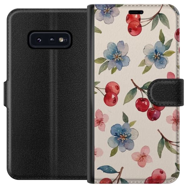 Samsung Galaxy S10e Plånboksfodral Bär & Blommor – mönster med blå blommor och skogsbär