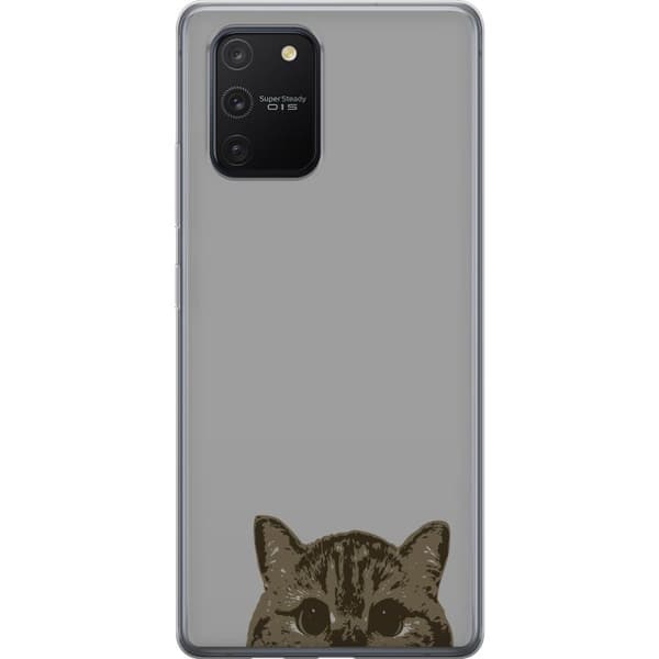 Samsung Galaxy S10 Lite Gennemsigtig cover Grå Katteblik - stilfuld kat design med grå baggrund