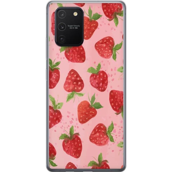 Samsung Galaxy S10 Lite Genomskinligt Skal Strawberry Dreams – jordgubbsmönster i retrostil