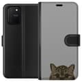 Miniatyrbillede 1 af 3: Samsung Galaxy S10 Lite Tegnebogsetui Grå Katteblik - stilfuld kat design med grå baggrund