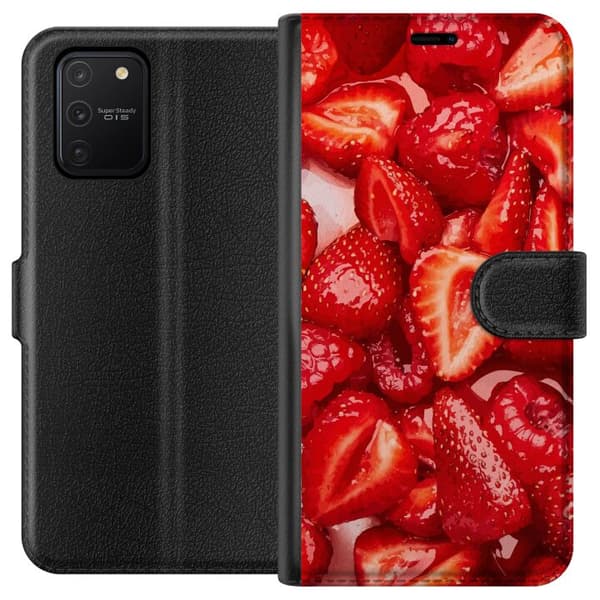 Samsung Galaxy S10 Lite Tegnebogsetui Jordbærmønster - sødt motiv med sommerstemning