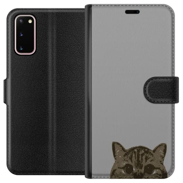 Samsung Galaxy S20 Lommeboketui Grå Kattblikk - stilren katte design med grå bakgrunn