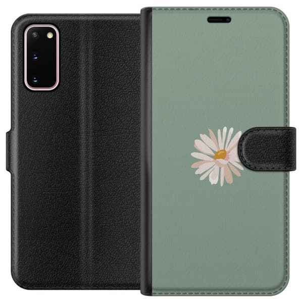 Samsung Galaxy S20 Lommeboketui Grønn Minimalblomst - stilren blomst på grønn bakgrunn