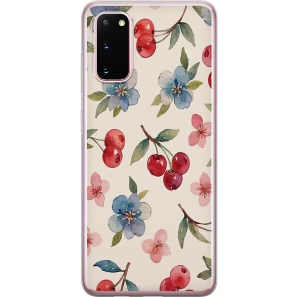 Samsung Galaxy S20 Gennemsigtig cover Bær & Blomster - mønster med blå blomster og skovbær