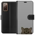 Miniatyrbillede 1 af 3: Samsung Galaxy S20 FE Tegnebogsetui Grå Katteblik - stilfuld kat design med grå baggrund