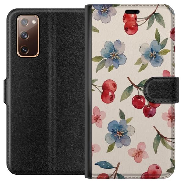 Samsung Galaxy S20 FE Lommeboketui Bær & Blomster - mønster med blå blomster og skogsbær
