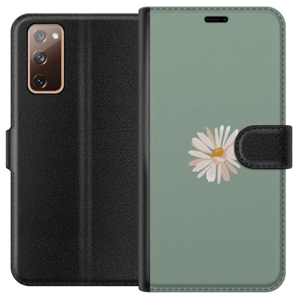 Samsung Galaxy S20 FE Plånboksfodral Grön Minimalblomma – stilren blomma på grön bakgrund