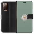 Miniatyrbild 1 av 3: Samsung Galaxy S20 FE Plånboksfodral Grön Minimalblomma – stilren blomma på grön bakgrund