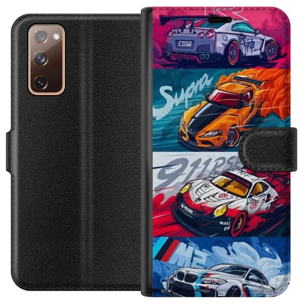 Samsung Galaxy S20 FE Lompakkokotelo Nopeat Autot - Piirretty Kuvio Toiminnalla