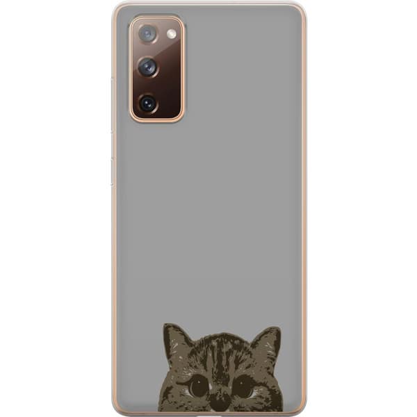 Samsung Galaxy S20 FE Genomskinligt Skal Grå Kattblick – stilren kattdesign med grå bakgrund