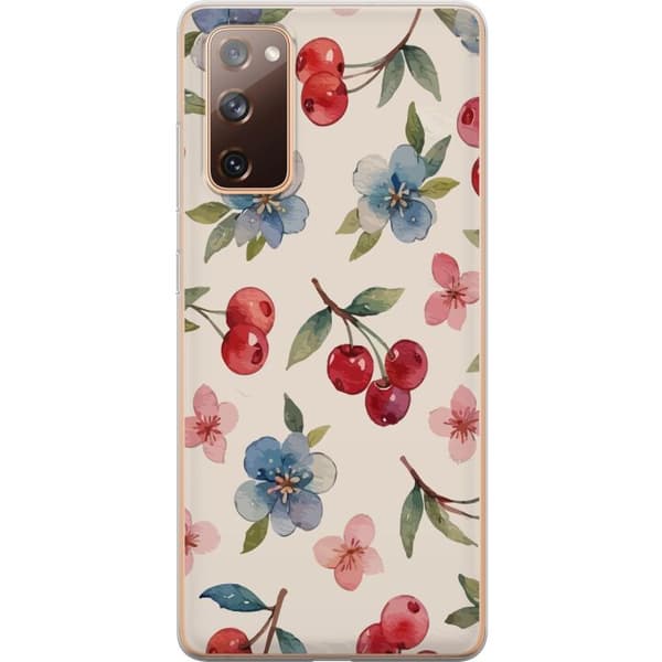 Samsung Galaxy S20 FE Gennemsigtig cover Bær & Blomster - mønster med blå blomster og skovbær