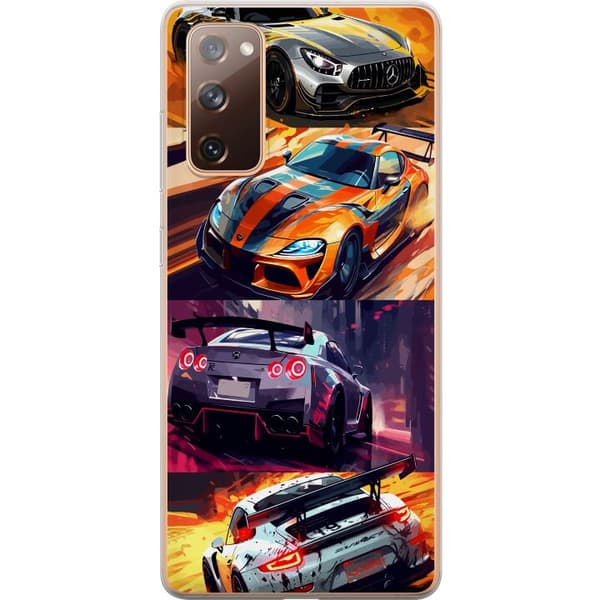 Samsung Galaxy S20 FE Gennemsigtig cover Rallyfeber - fartfyldt motiv med rallybiler