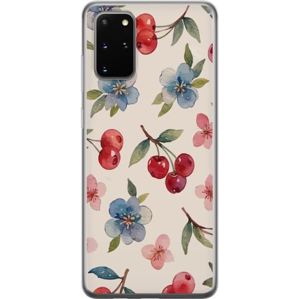 Samsung Galaxy S20+ Gennemsigtig cover Bær & Blomster - mønster med blå blomster og skovbær