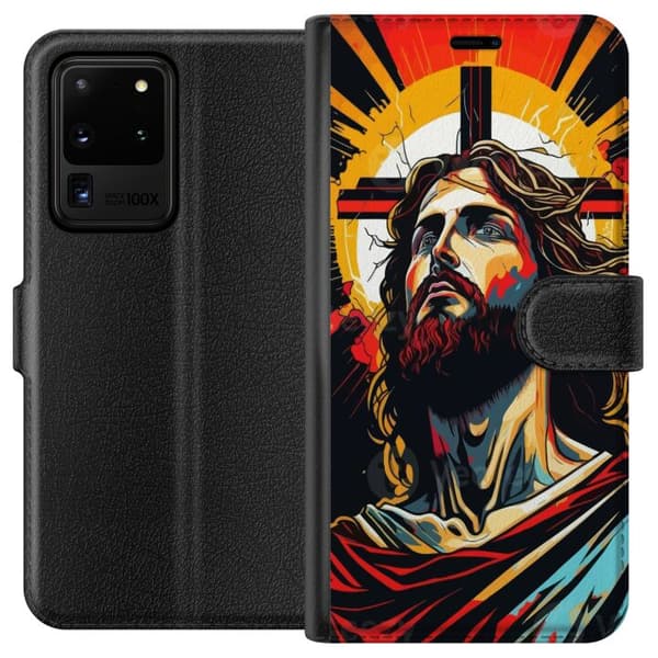 Samsung Galaxy S20 Ultra Tegnebogsetui Jesus & Kort - religiøst motiv med dyb symbolik
