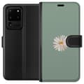 Miniatyrbild 1 av 3: Samsung Galaxy S20 Ultra Plånboksfodral Grön Minimalblomma – stilren blomma på grön bakgrund