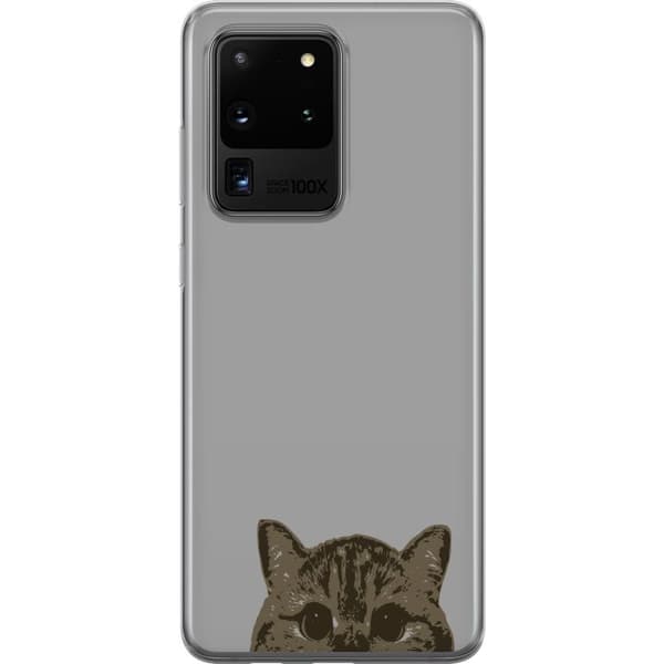 Samsung Galaxy S20 Ultra Gjennomsiktig deksel Grå Kattblikk - stilren katte design med grå bakgrunn