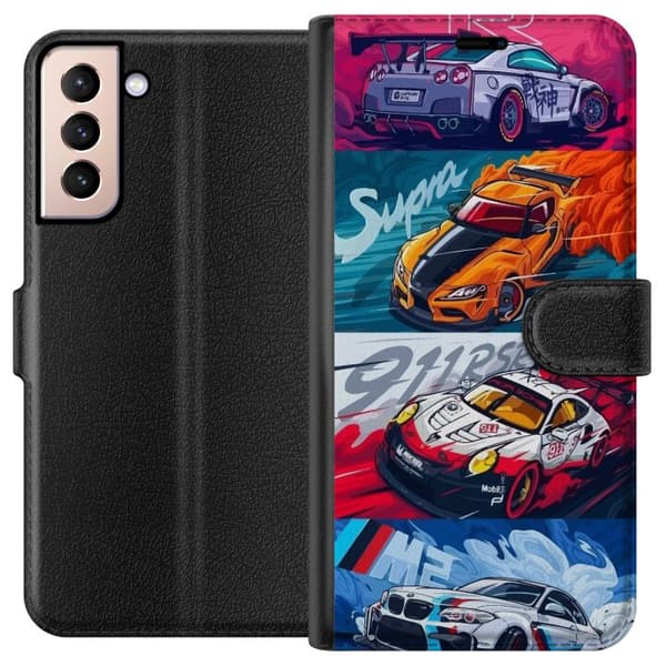 Samsung Galaxy S21 Lompakkokotelo Nopeat Autot - Piirretty Kuvio Toiminnalla