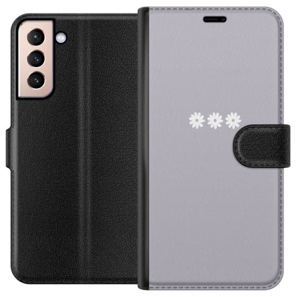 Samsung Galaxy S21 Plånboksfodral Lila Blomminimalism – stilrent blommotiv på lila bakgrund