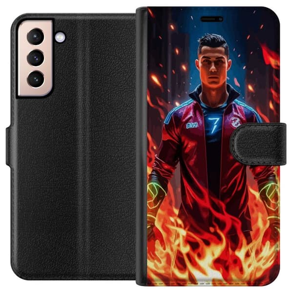 Samsung Galaxy S21 Lompakkokotelo Ronaldo Inferno - jalkapallolegenda liekeissä