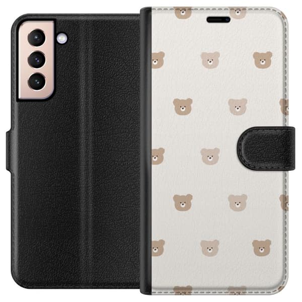 Samsung Galaxy S21 Plånboksfodral Teddy Background – gulliga nallar mot mjuk bakgrund