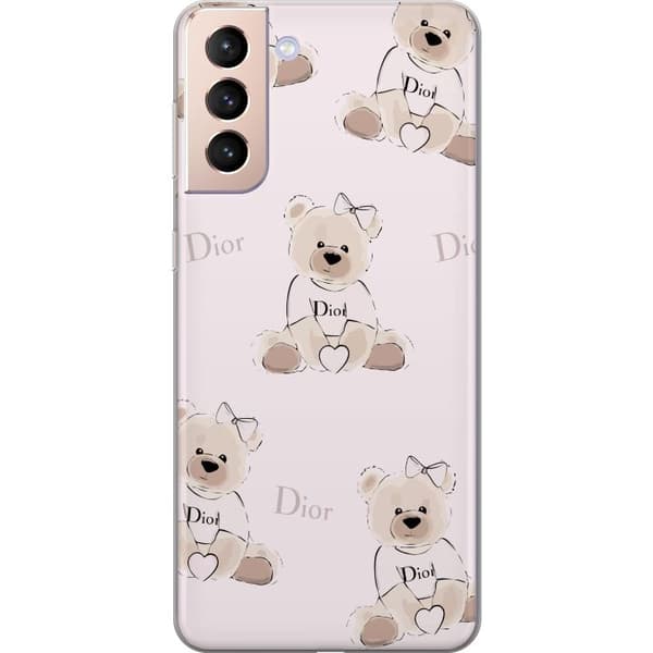 Samsung Galaxy S21 Genomskinligt Skal Teddy Dior Vibes – lyxig nalle i fashionstil