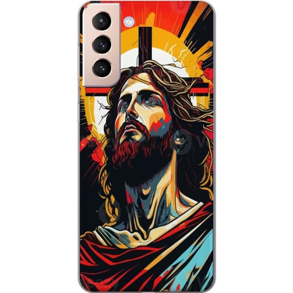 Samsung Galaxy S21 Gennemsigtig cover Jesus & Kort - religiøst motiv med dyb symbolik