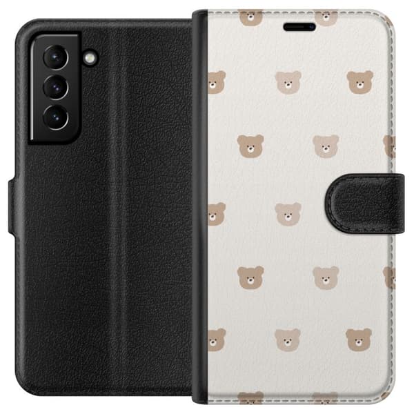 Samsung Galaxy S21+ 5G Lompakkokotelo Teddy-tausta - söpöt teddykarhut pehmeällä taustalla