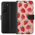 Miniatyrbild 1 av 3: Samsung Galaxy S21+ 5G Plånboksfodral Strawberry Dreams – jordgubbsmönster i retrostil