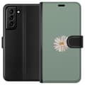 Miniatyrbild 1 av 3: Samsung Galaxy S21+ 5G Plånboksfodral Grön Minimalblomma – stilren blomma på grön bakgrund