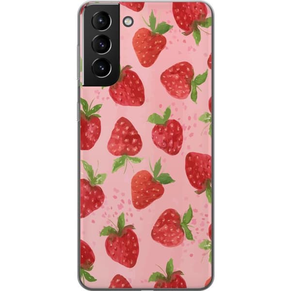 Samsung Galaxy S21+ 5G Genomskinligt Skal Strawberry Dreams – jordgubbsmönster i retrostil