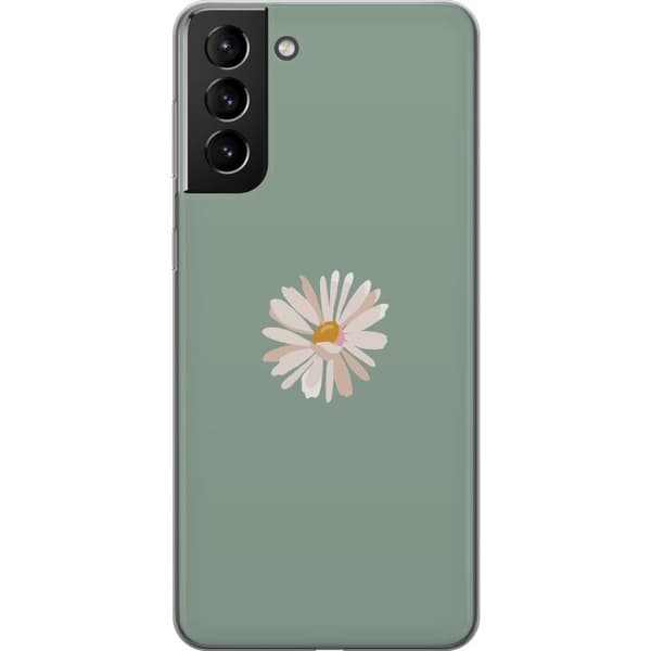 Samsung Galaxy S21+ 5G Genomskinligt Skal Grön Minimalblomma – stilren blomma på grön bakgrund