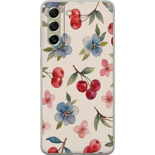 Samsung Galaxy S21 FE 5G Genomskinligt Skal Bär & Blommor – mönster med blå blommor och skogsbär