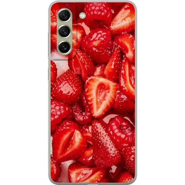Samsung Galaxy S21 FE 5G Genomskinligt Skal Jordgubbsmönster – sött motiv med sommarkänsla