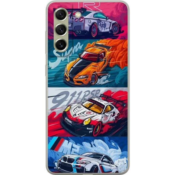 Samsung Galaxy S21 FE 5G Gennemsigtig cover Hurtige Biler - Tegnet Mønster med Action