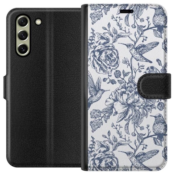 Samsung Galaxy S21 FE 5G Lompakkokotelo Kukat & Linnut - Romanttinen Vintage-tyylinen Kuviointi