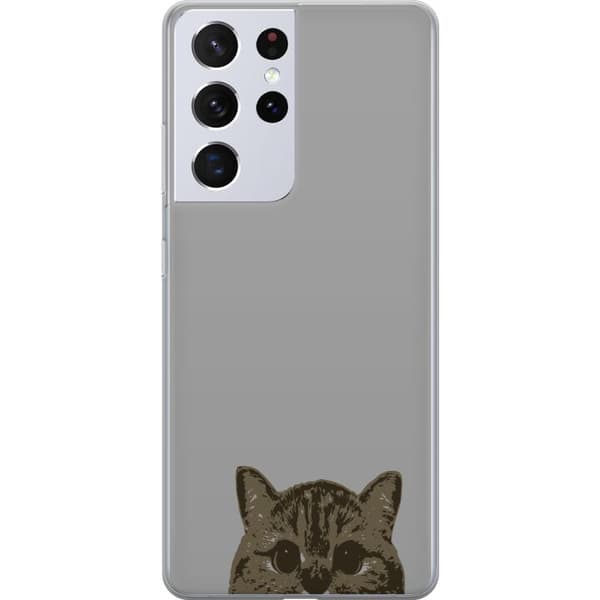 Samsung Galaxy S21 Ultra 5G Gennemsigtig cover Grå Katteblik - stilfuld kat design med grå baggrund
