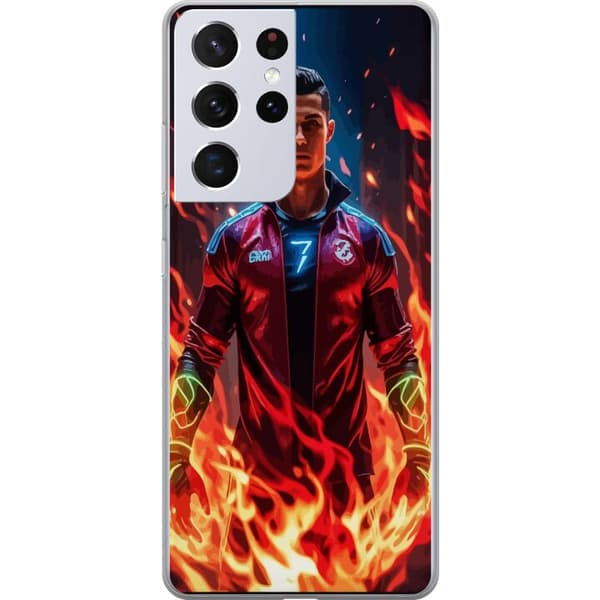 Samsung Galaxy S21 Ultra 5G Gennemsigtig cover Ronaldo Inferno - fodboldhelt i flammer